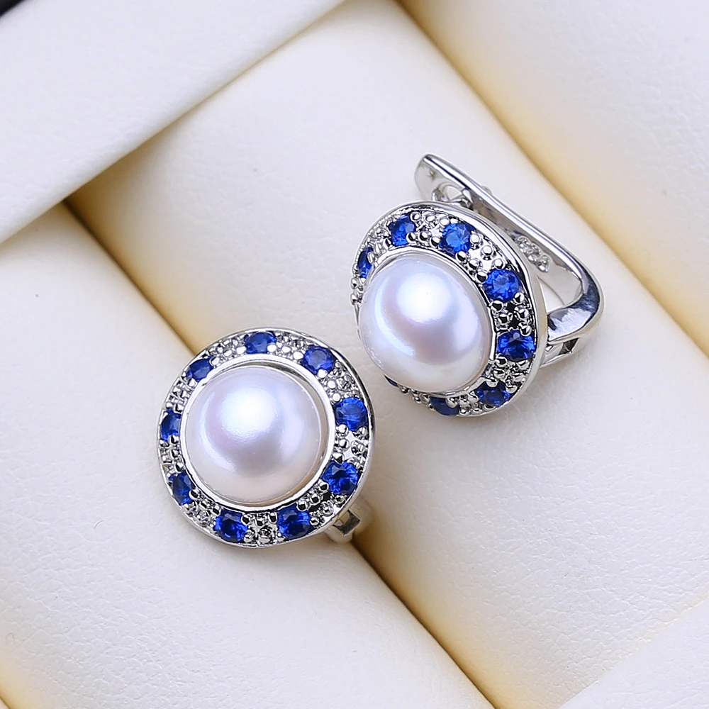 FENASY 925 Sterling Silver Natural Freshwater Pearl Earrings Green Crystal Boho Stud Earrings For Women Emerald Wedding  Jewelry