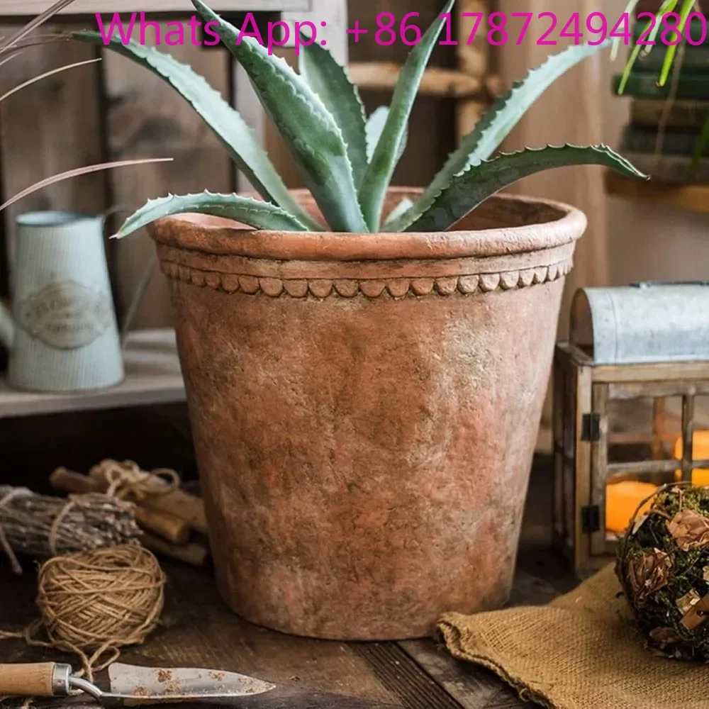 European Style Retro Stoneware Terracotta Cement Flower Pots Outdoor Garden Cylinder Planter