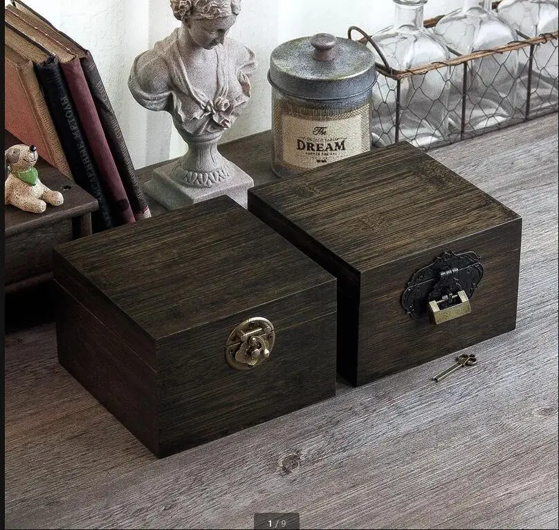 Wooden Rectangular Jewelry Box with Lock Household Sundries Snacks Nuts Storage Cosmetics Ornaments