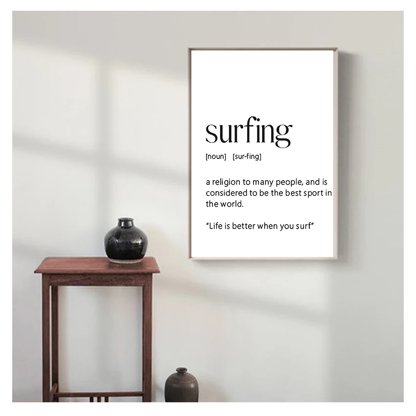 Quote Print Surfer Birthday Gift Minimalist Wall Art Canvas Painting Picture for Living Room Surf Art Poster Surfing Definition