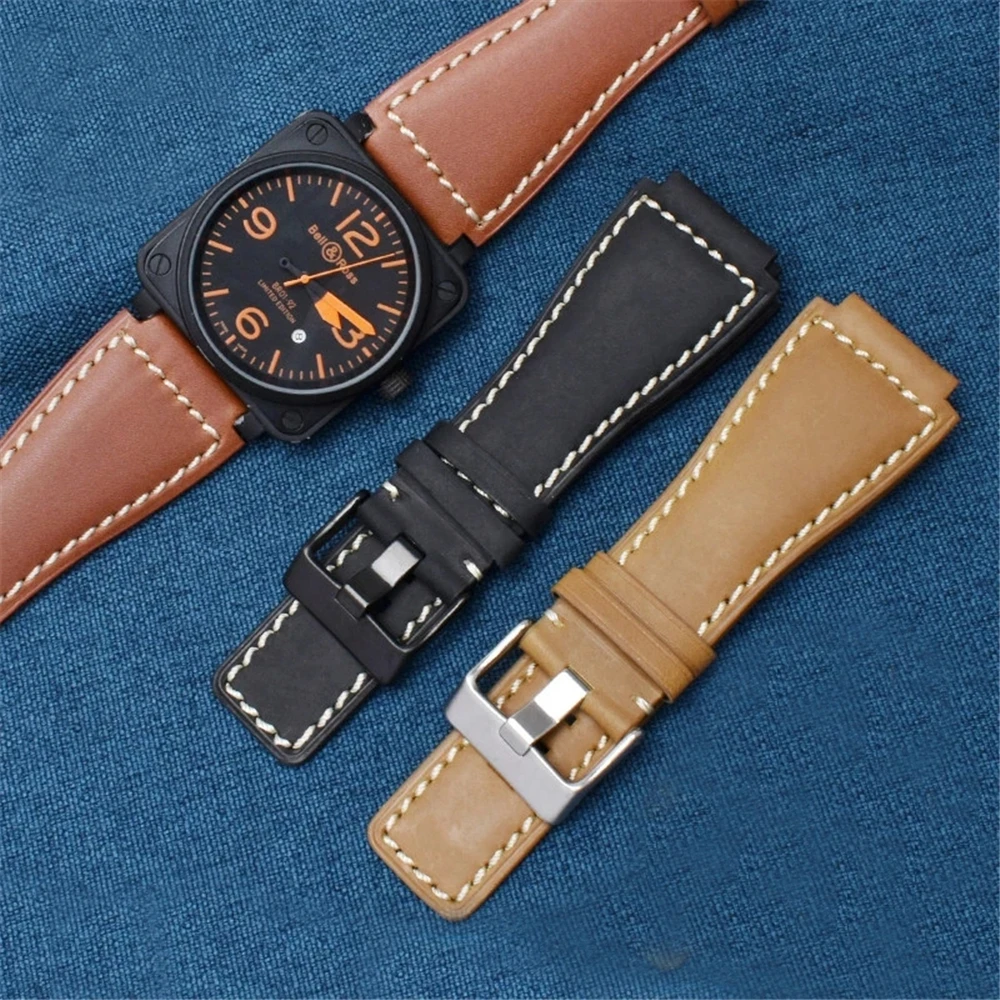 Watch Strap Genuine Leather for BELL&ROSS BR01 BR03 Silicone Watchband BELL ROSS BR01BR03 24MM Band