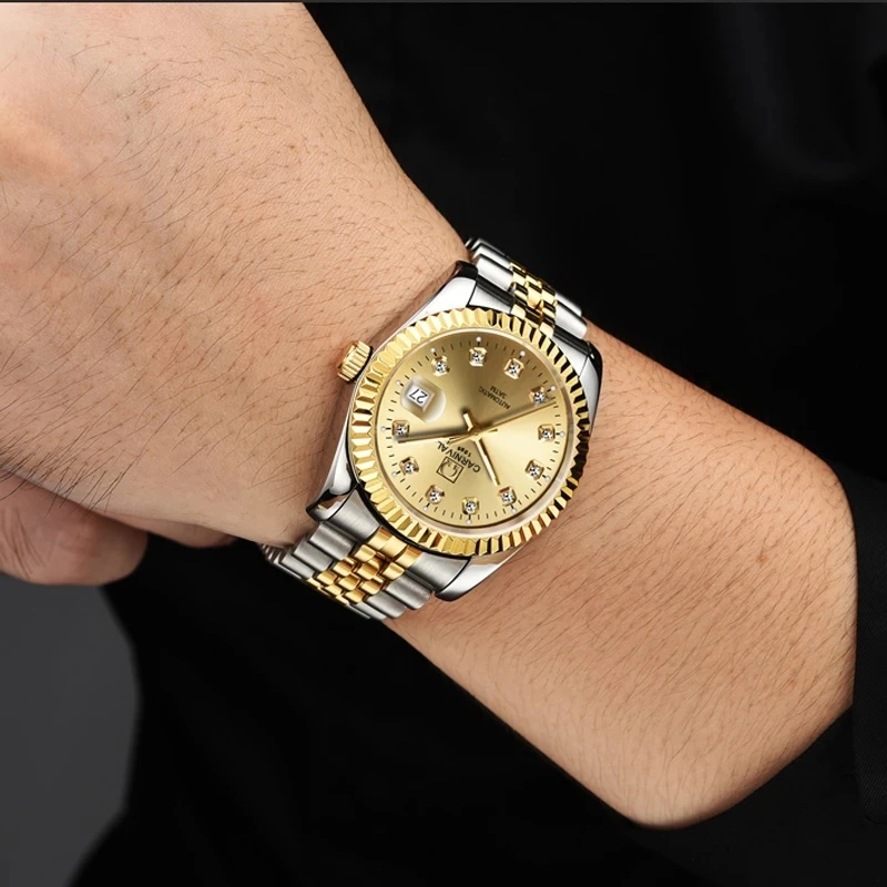 Carnival 2024 New Fashion Diamond Mechanical Watch for Men Stainless Steel Waterproof Luminous Calendar Luxury Automatic Watches