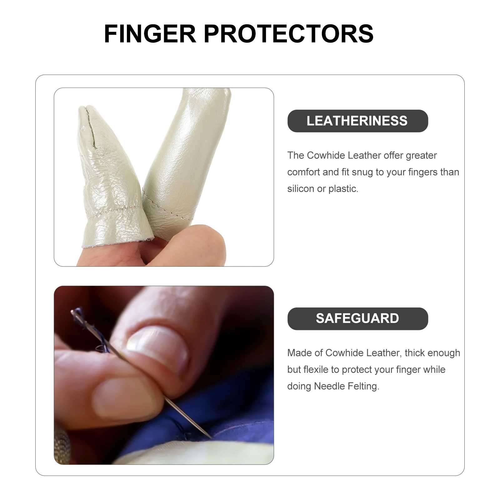 

6Pcs Finger Protector for Needle Felting Craft Sewing Thumb Index Cover Thimble Cowhide Protective Cots Thermal