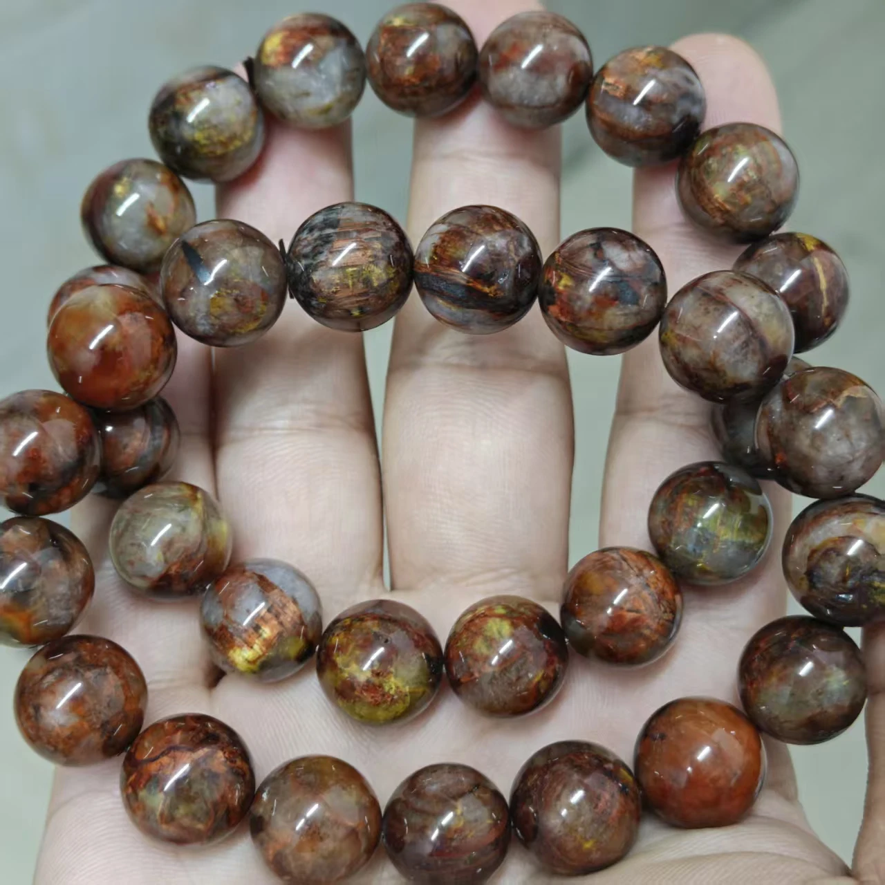 XingYu natürliche AA rot-gelbe Pietersite glatte runde lose Perlen für die Schmuckherstellung, elastisches Seil, handgefertigtes Armband, Design, Geschenk – Detail 2