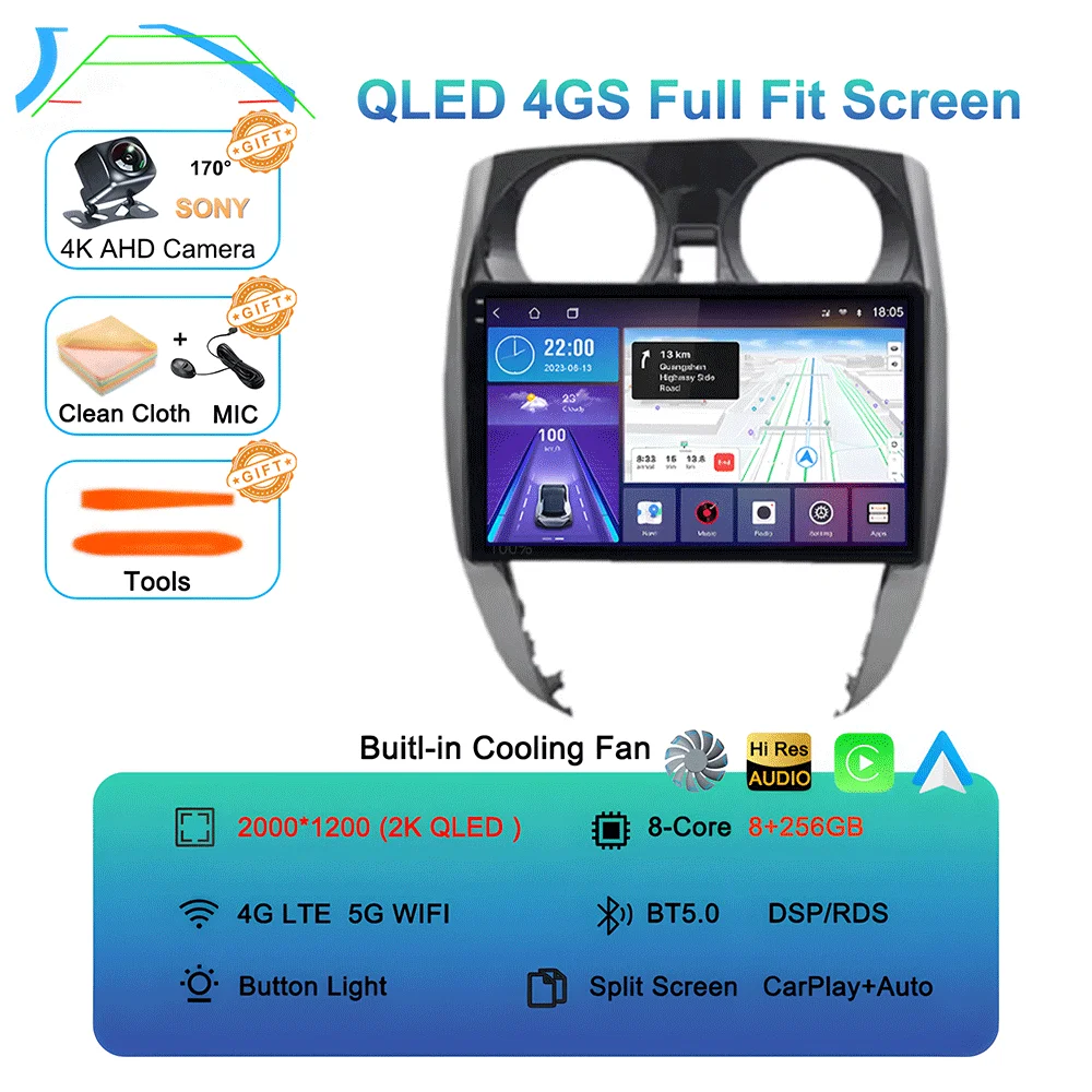 Android 16 Auto voor Nissan Note 2 E12 2012 - 2021 autoradio 2 Din stereo multimediaspeler GPS navigatie Carplay WIFI+4G