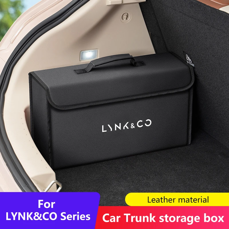 Car Leather Trunk Storage Box Foldable Carbon Fiber For LYNK&CO 01 02 03 05 06 07 08 09 10 Z10 Z20 900 Organizer Bag Accessories