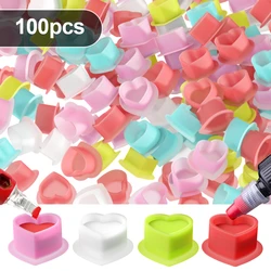 100Pcs Tattoo Silicone Heart Ink Cup Disposable Permanent Makeup Pigment Holder Container Cap Tattoo Ink Accessories for Artist