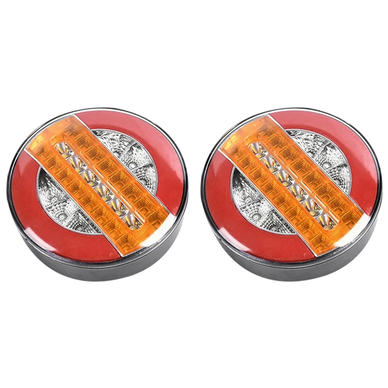 2X 4 Inch Trailer Dynamic Tail Light 24V LED Truck Brake Light LED Round Water Hamburger For Cars, Boats, Caravans