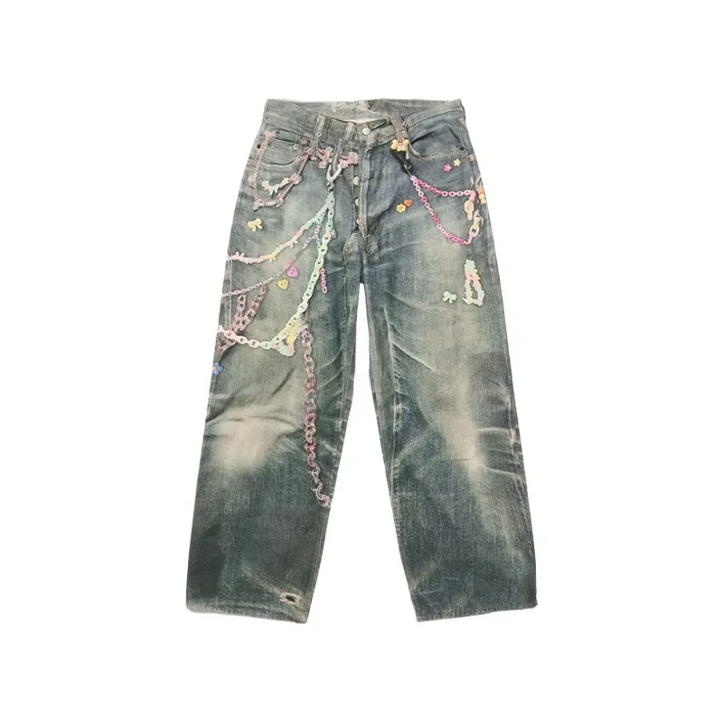 بنطال جينز كاجوال بطباعة رقمية ثلاثية الأبعاد من American High Street بسلسلة كاندي سكين مستقيم الساق للرجال والنساء