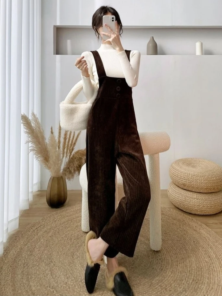 

Women's Korean Style Chenille Corduroy Overalls 2026 Two Piece Set One Piece Wide Leg Pants Stylish Spring Autumn Winter Suit