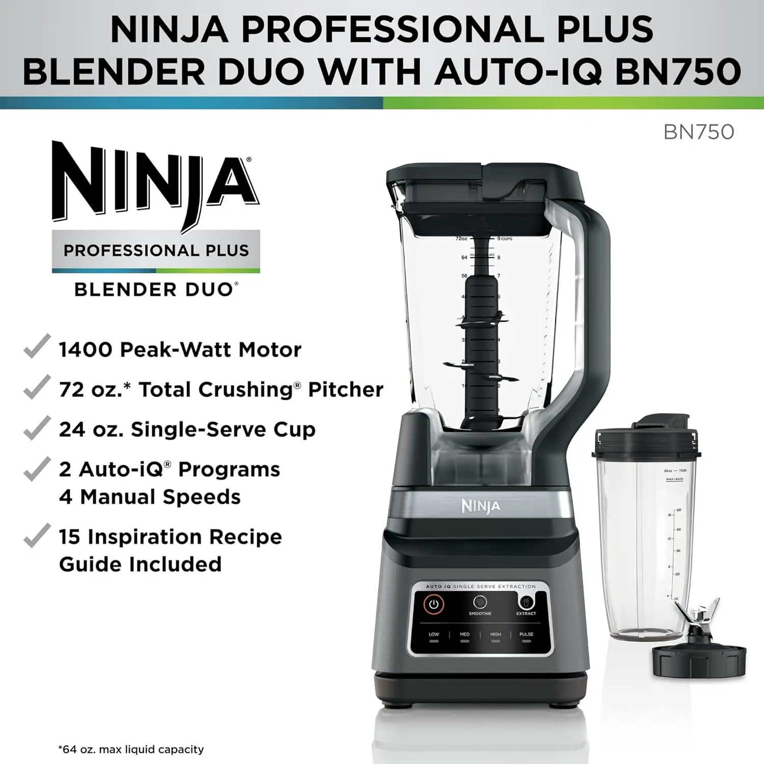 Professional Plus Blender DUO With Auto-iQ - The Single-serve Cup With Spout Lid Makes It Easy To Take Delicious, Nutrient-rich