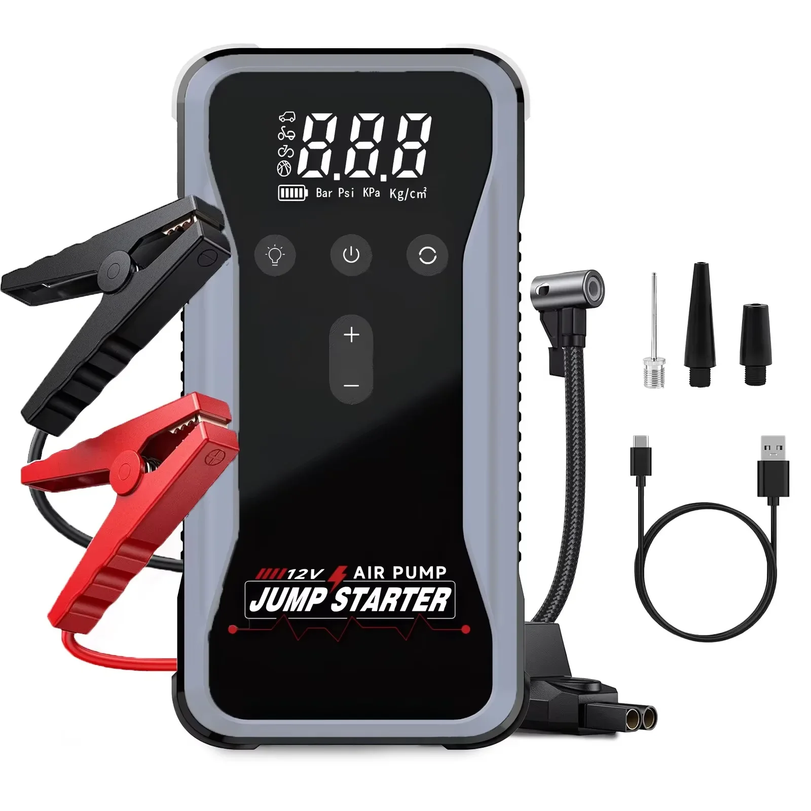

Car Jump Starter with Air Compressor Dual Jump Starter 4500A 150PSI Inflator Engine 12V Portable Battery Starter Power Pack
