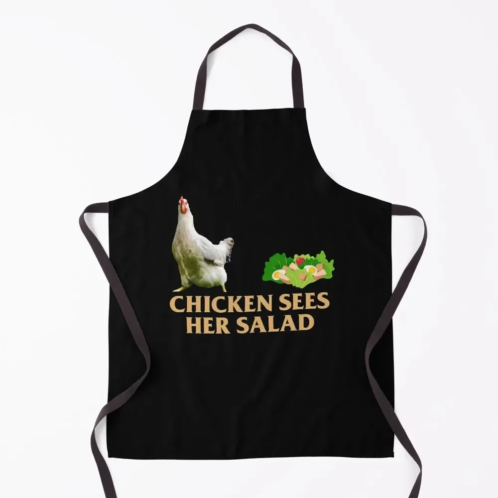 Chicken Sees Her Salad - Chicken Caesar Salad Apron with pockets Christmas gift Apron