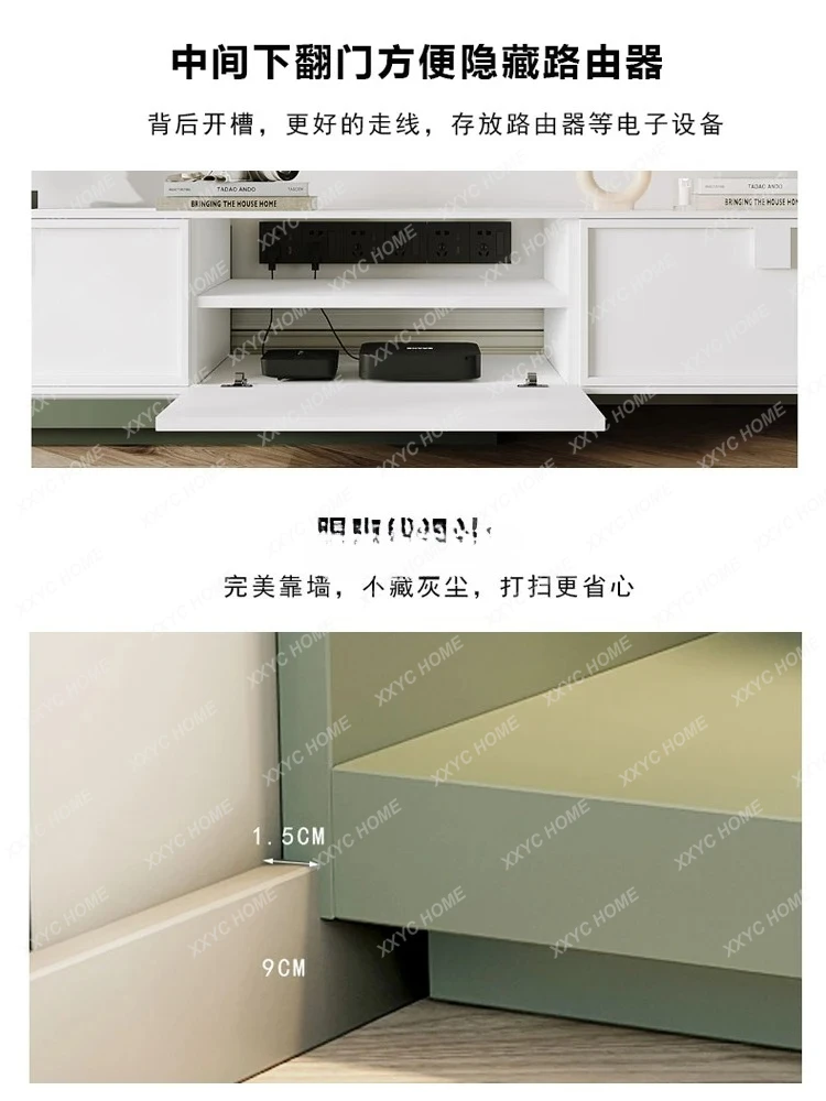 LSimple modern TV cabinet coffee table combination retractable  solid wood living room small apartment dopamine