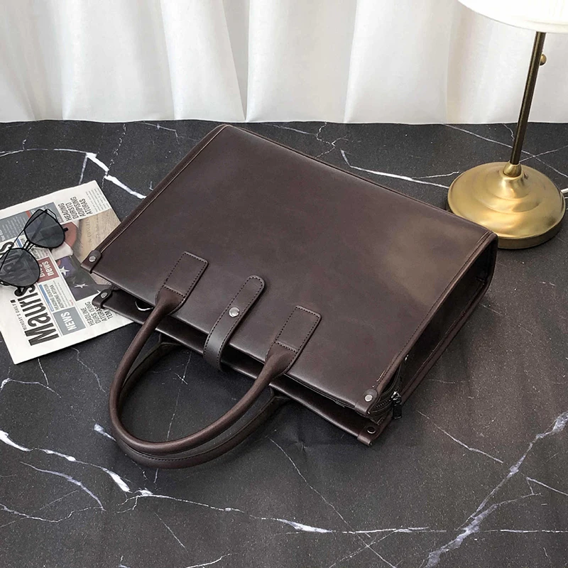 Portable PU Leather Briefcase Bag For Men Crazy Horse Executive Laptop Executive Handbag Tote Business Document Vintage Bag