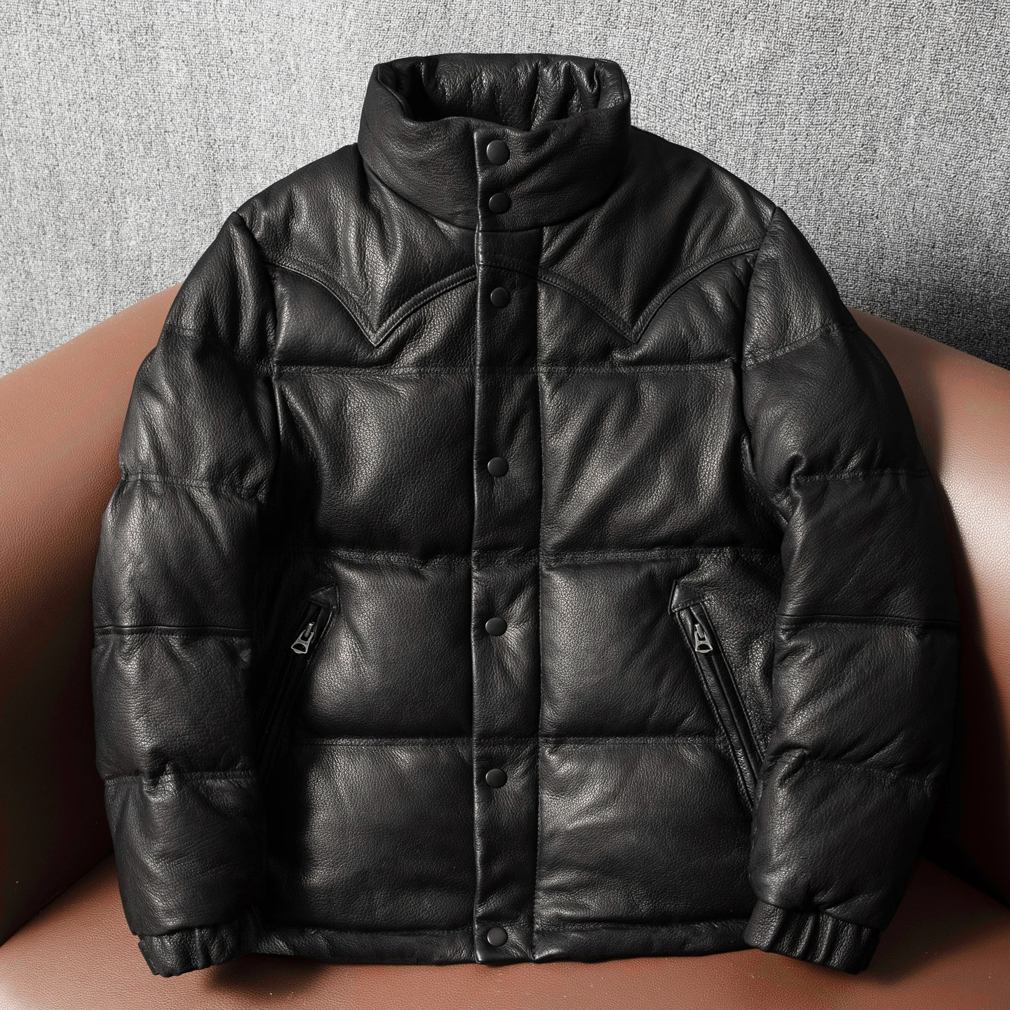 

Men's ort down Jaet Top Layer eepskin Warm Stand Collar Casual Leather Jaet Large Size Winter Sle Zipper Closure