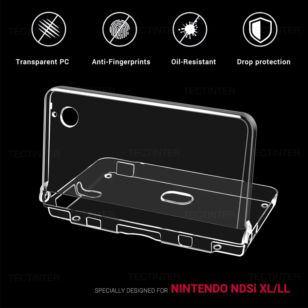 Carcasa Protectora Transparente de PC para Consola DSI NDSi XL LL, Funda Transparente y Protector de Pantalla de Plástico