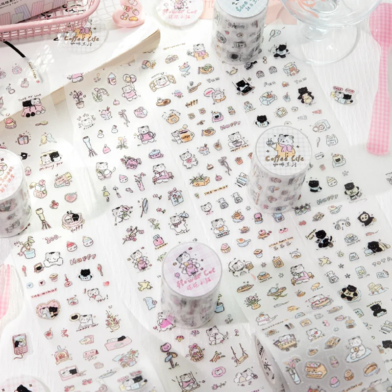 ミスター・ペーパー キティンダイアリー PETテープ 200cm - グリッターグカジャーナル、多用途コラージュ素材、DIYフォトフレーム＆スマホケース用ダイアリー