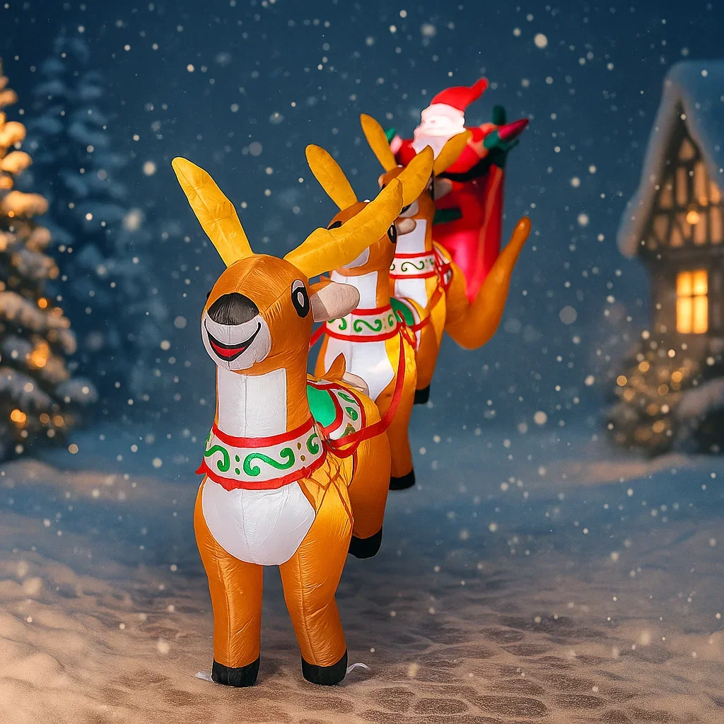 11.81FT Christmas Inflatable Toys LED Lit Santa Sleigh Reindeer Supplies Home Decor Ornament Festive Gift Xmas Yard Decoration