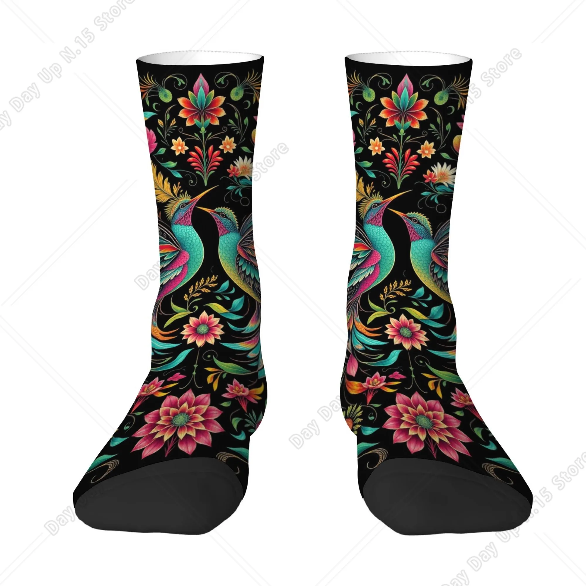 Bohemian Floral Bird Ethnic Art Socks Retro Fashion Men's Socks Comfortable Breathable Non-Slip Outdoor Casual Sports Socks Gift