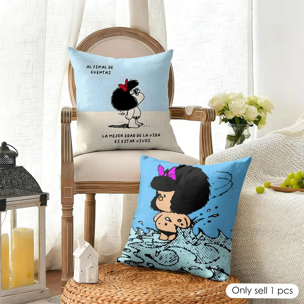 Cartoon M-Mafalda Cute Cushion Cover Organic Linen Square Pillow Case Durable Non-Allergenic And Kind To Skin