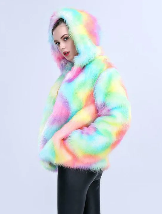 

Гламурный костюм из искусственного меха с пайетками для выступлений, косплея, фестивалей, карнавалов, шоу, пальто для рейв-вечеринок, меховая накидка