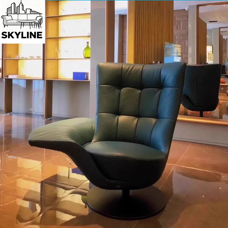 Leather rotating single chair small apartment living room balcony model room lazy sofa