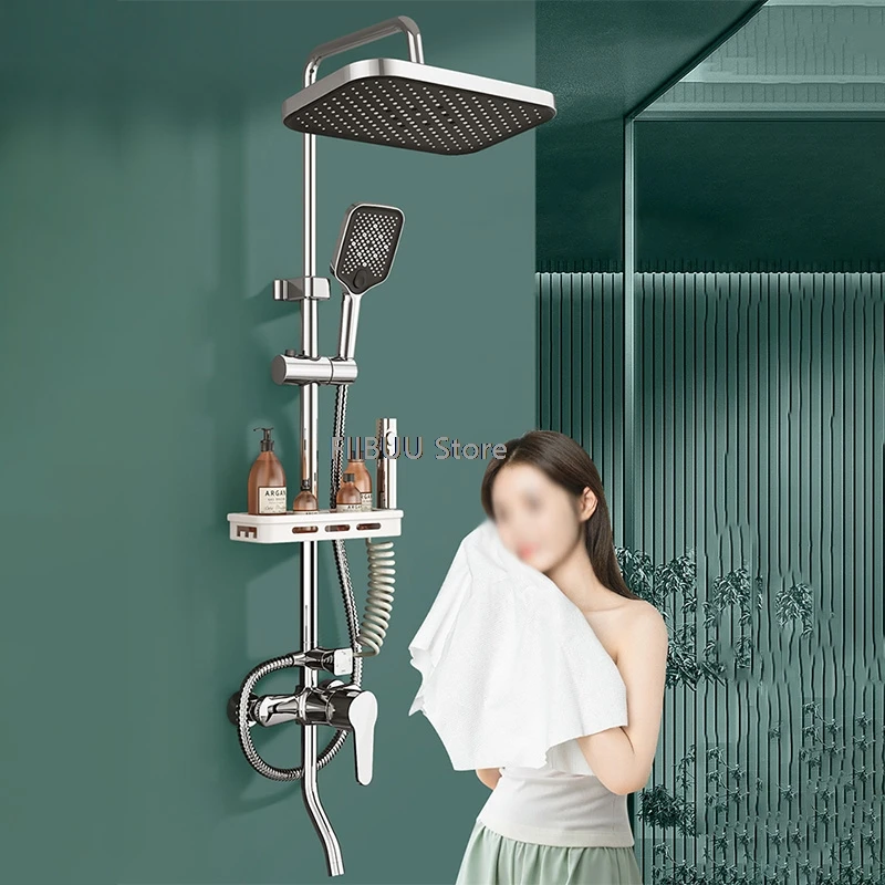 

Large Square Shower Head Height Adjustable Multifunction Shower Set Pressure Water Massage Shower System Bathroom Accessories