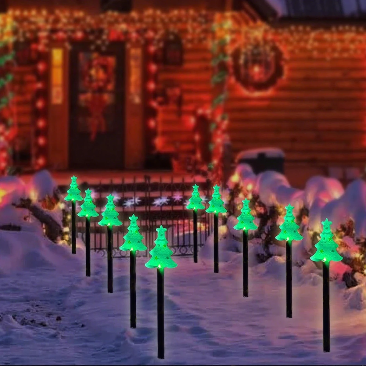 5Pcs/Set Solar Powered Christmas Tree Pathway Lights Waterproof Outdoor Garden Stake Lights For Yard Lawn Patio Party Xmas Decor