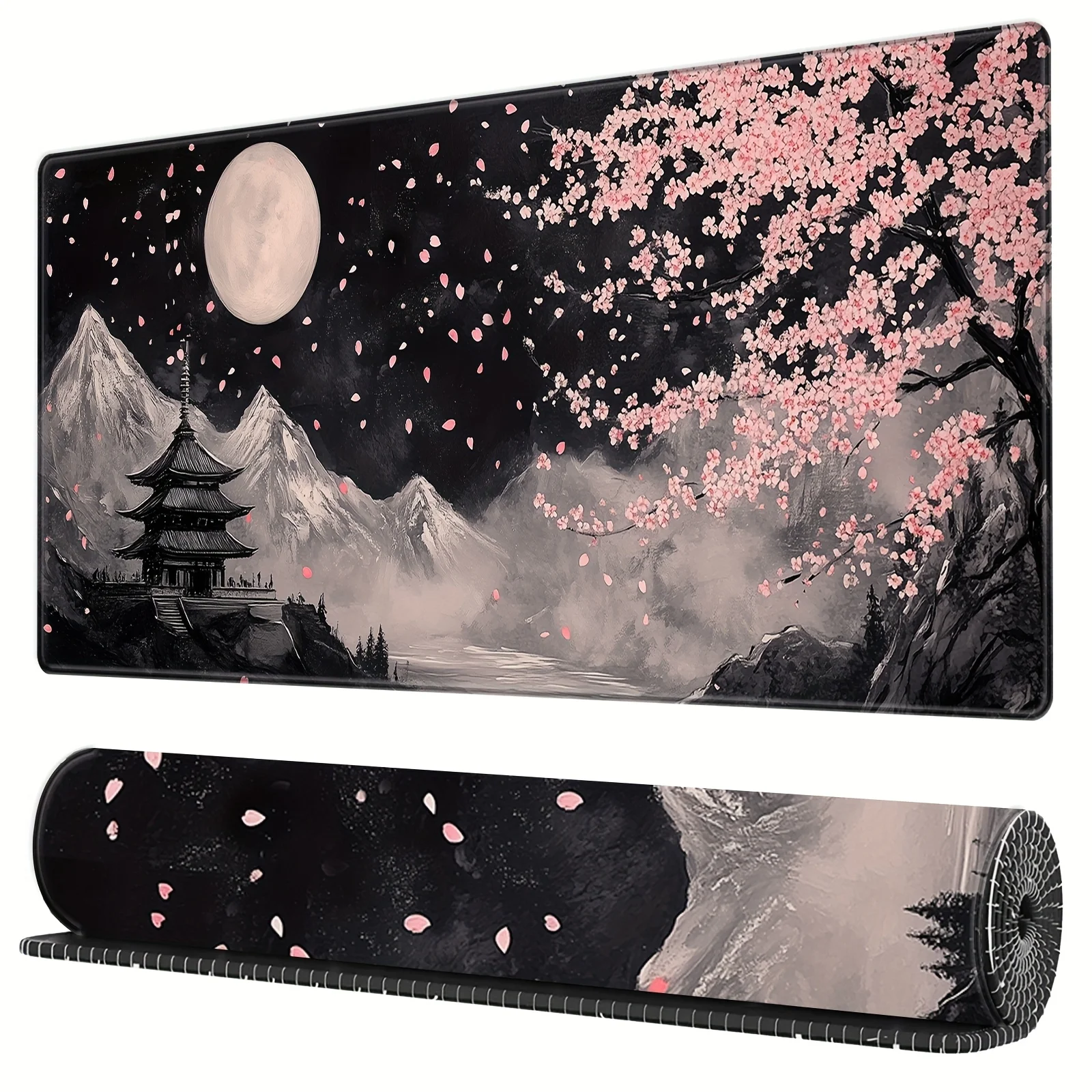 Cherry blossoms and  full moon scenery Mouse Pad Desk Mat anti-slip Durable offices accessories keyboard mouse mat mauspad