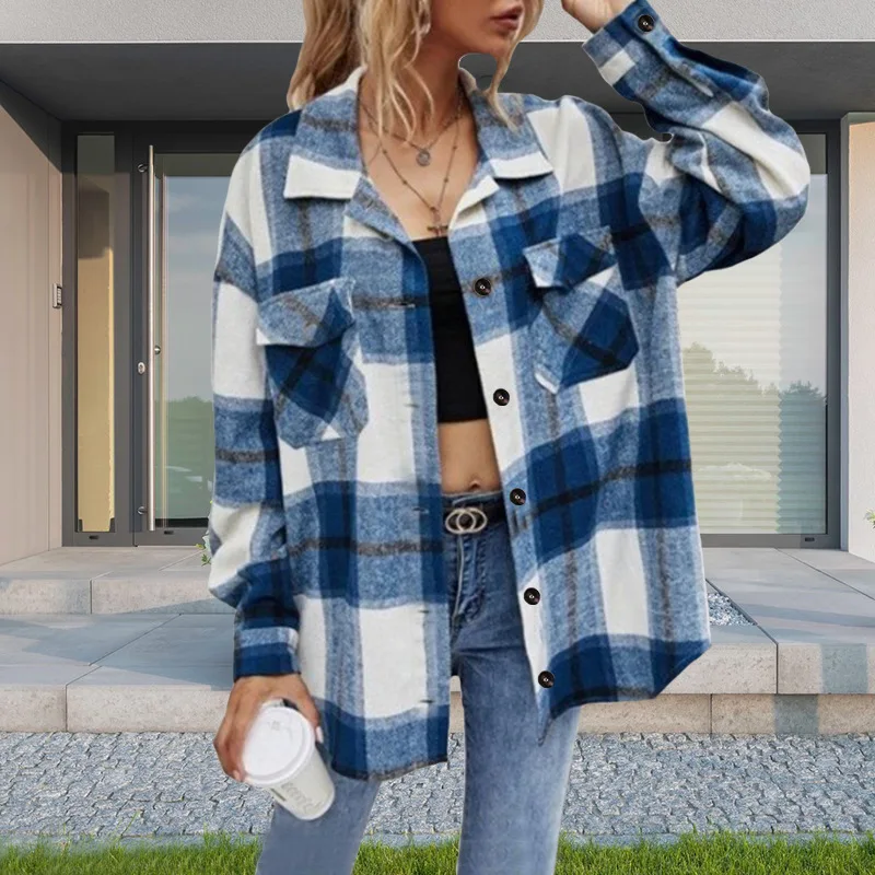 2023 High Quality Women's New Autumn Winter Patchwork Lapel Warm Coat Women's City Loose Single Breasted Cotton Striped Jacket.