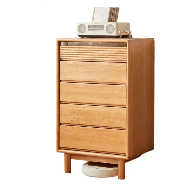 

Nordic cherry wood all solid wood bedroom chest of drawers high living room Japanese storage side cabinet