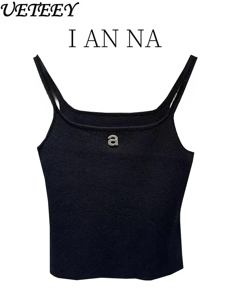 Design Sense Niche Black Beaded Letter-Printing Sleeveless Camisole Women's Summer Crop Tops Hot Girl Outer Wear Short Base Vest image 2