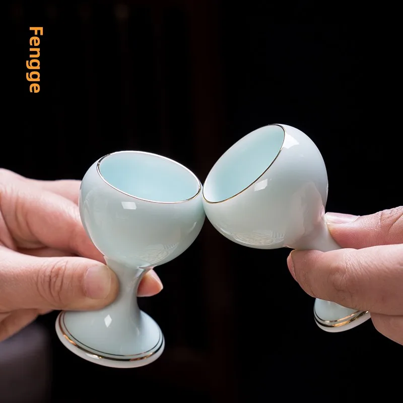 Copa de Vino Pequeña de Cerámica Estilo Chino, Vaso de Whisky Creativo de Porcelana de una Pieza, Juego de Copas de Vino Blan...