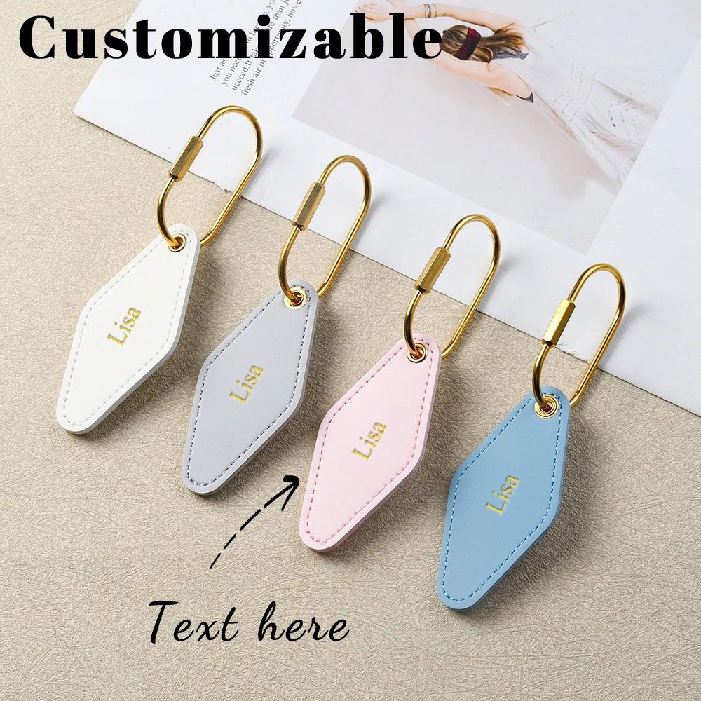 Customized Letter PU Leather Diamond-Shaped Trendy and Simple Keychain for Car, Key Ring Bag, Pendant Decoration