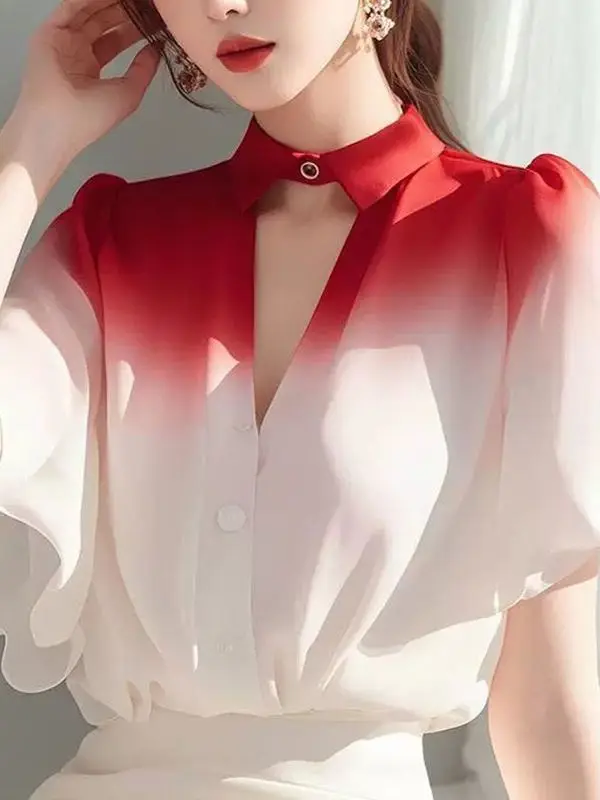 

Unique adient Women's irt Ultra Beautiful Chiffon Fairylike Svel V-ne ort Sve Summer Faion Premium Ladies'...