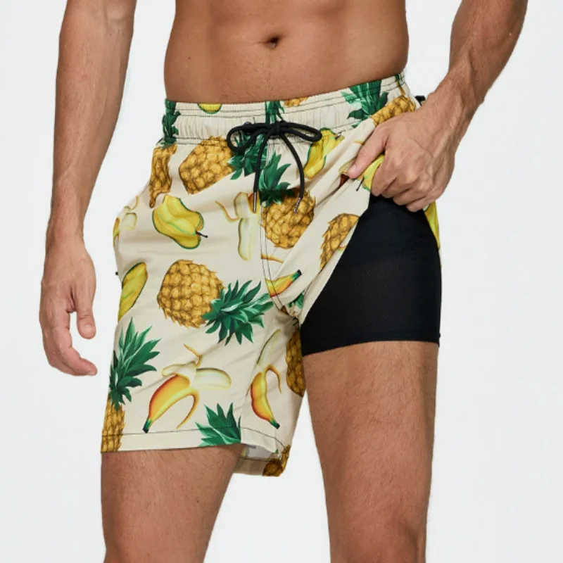 

ESCATCH 2026 Новинка: Мужские плавки-шорты 2-в-1 с компрессионной подкладкой, быстросохнущие, с принтом, для спортзала и спорта, с карманами на молнии