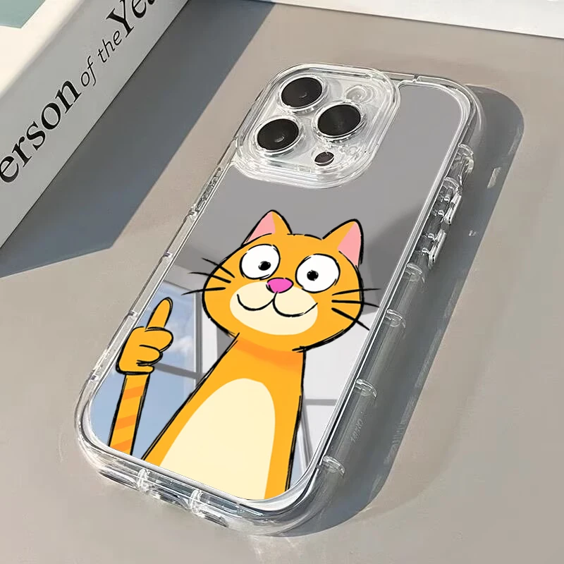Cartoon Cute Orange Cat Mirror Phone Case For iPhone 11 12 13 14 15 16 17 Pro Max 7 8 Plus XR X XS 16E 17E Shockproof Back Cover view 6