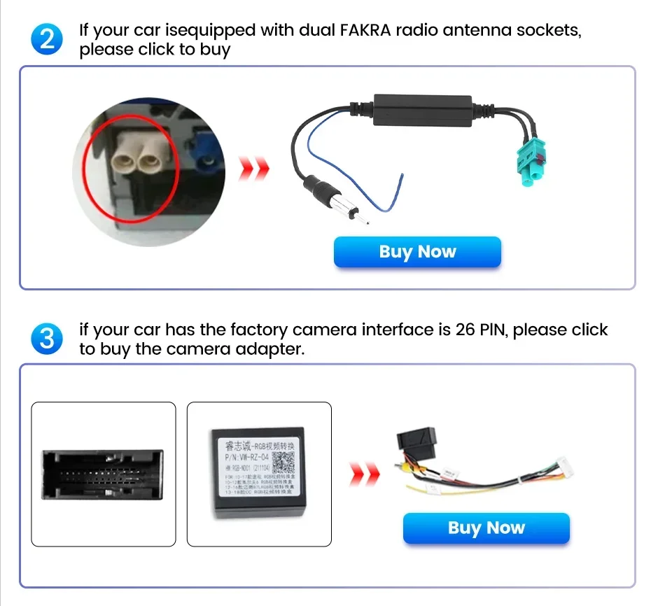 Optional Accessories for Volkswagen VW Dual Fakra Radio Antenna Socket Wire Car Factory Camera Interface 26 PIN Adapter Canbus