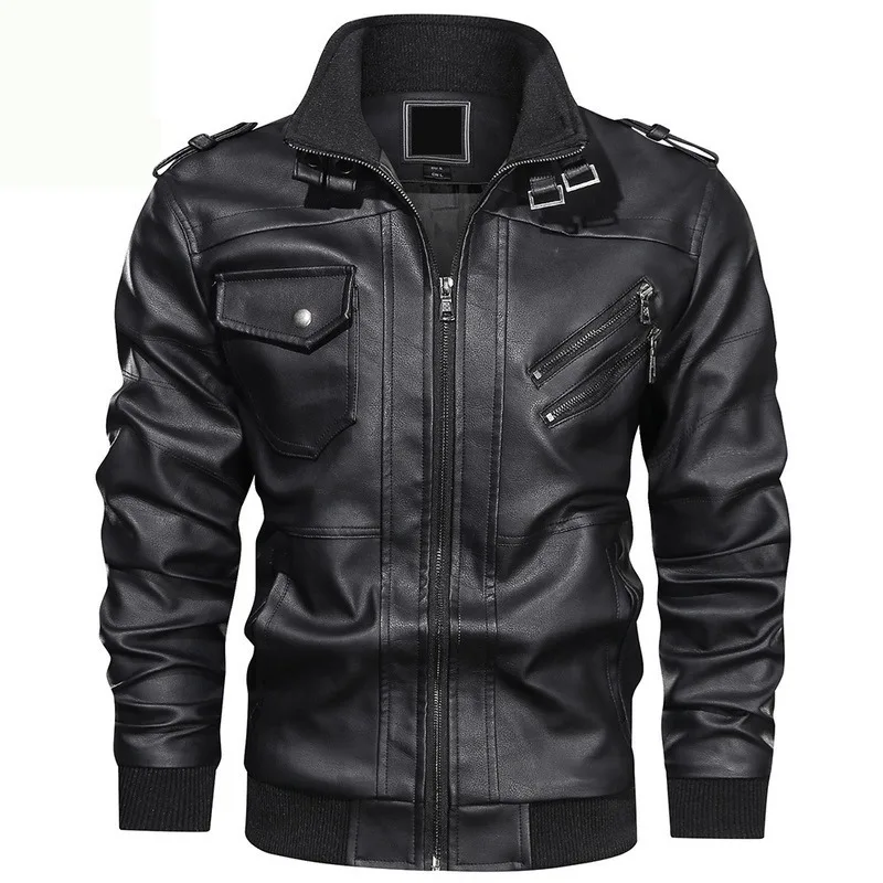 

New men's PU leather motorcycle riding jacket, autumn casual stand-up collar knight jacket men's slim motorcycle jacket