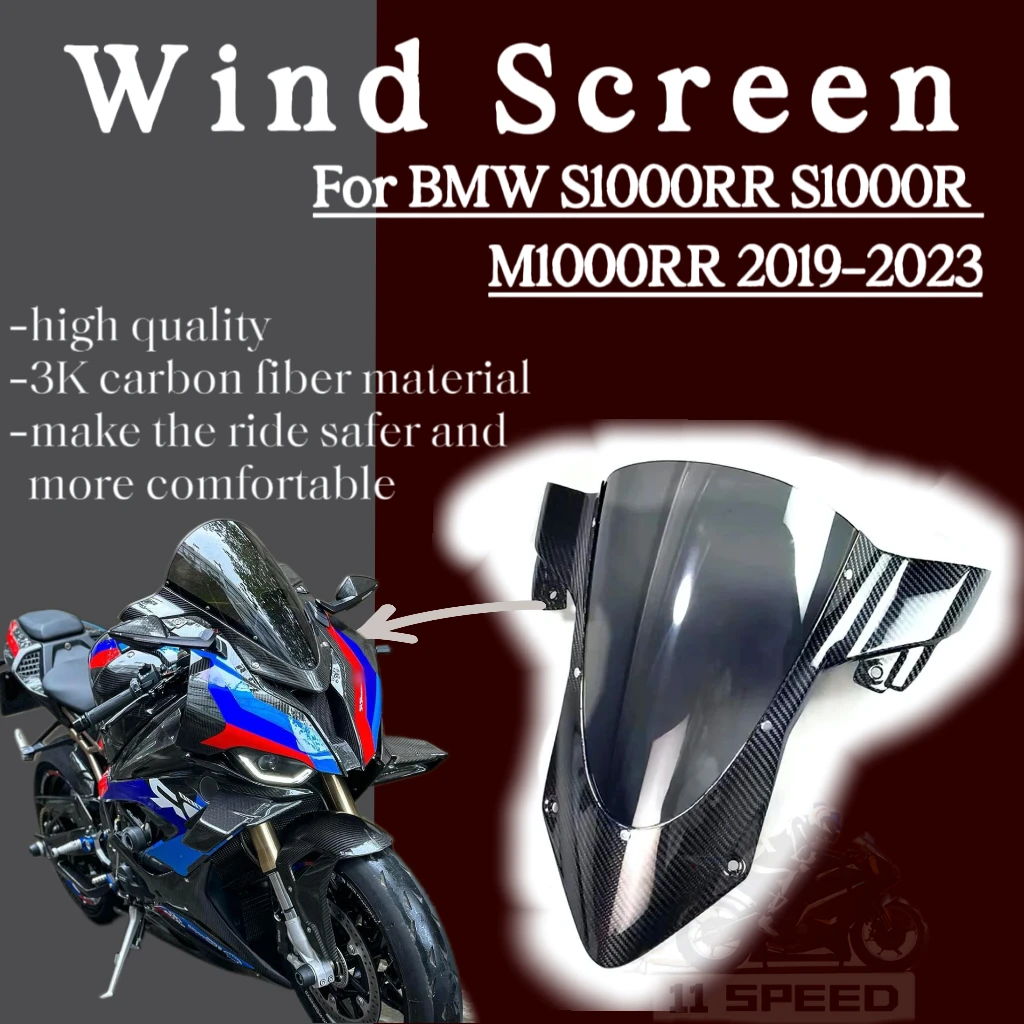 Wind screen For BMW S1000RR S1000R M1000RR 2019-2023 Carbon Fiber 3k Dry Carbon Sports Enhanced Windshield