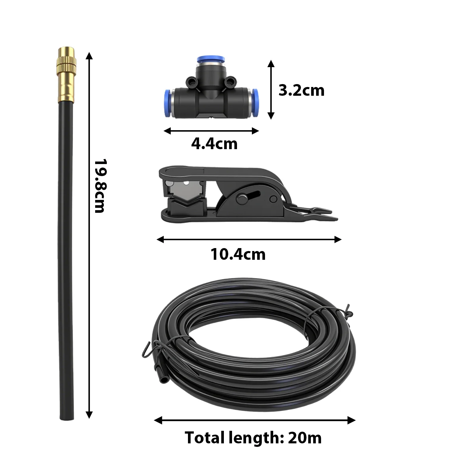 Système de brumisation extérieur 20M pour patio, kit d'irrigation de jardin, arrosage, buse de pulvérisation en laiton, micro-asperseur goutte-à-goutte avec raccords en T pour tuyau et pinces de fixation pour pelouse, serre, plantes
