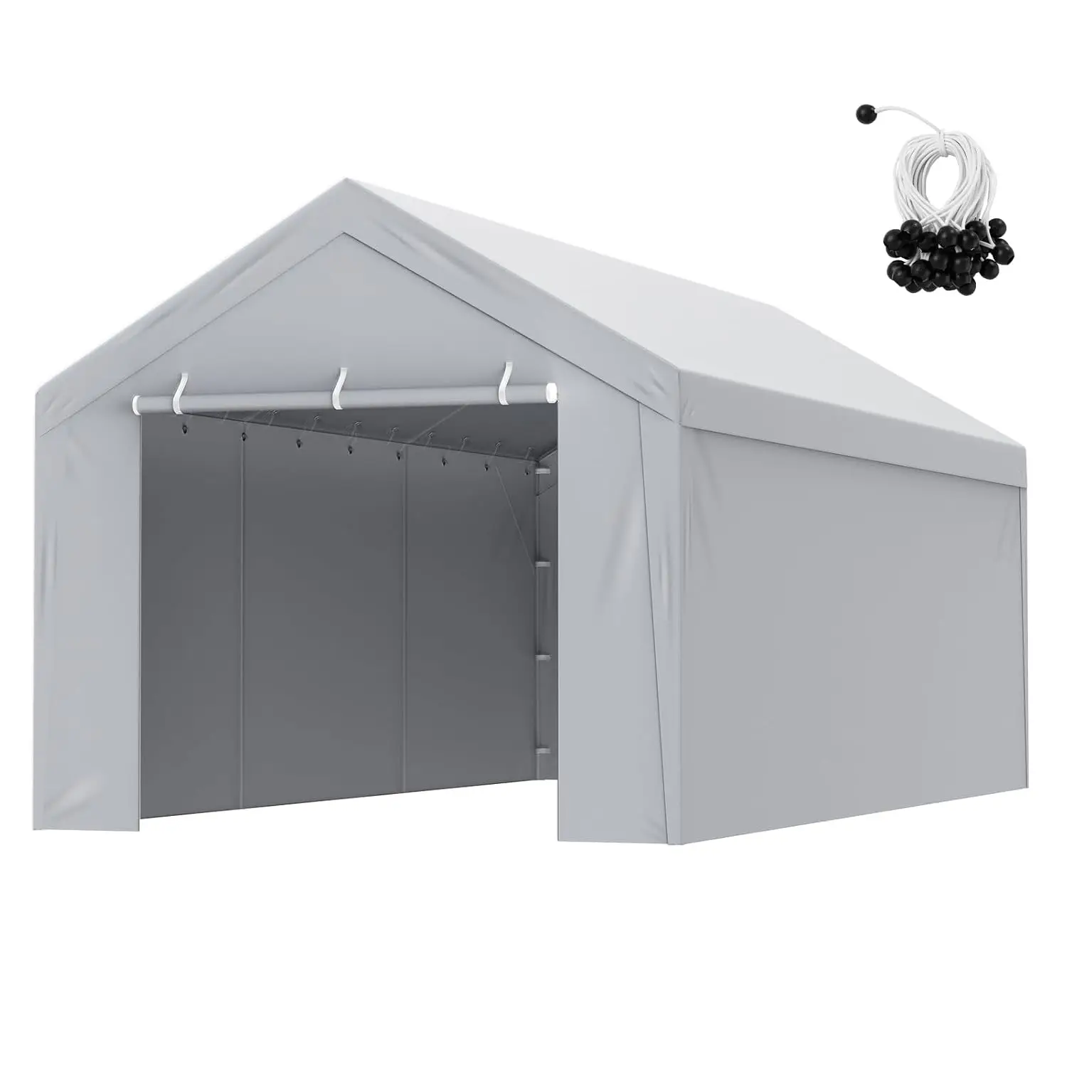 Carport Canopy Cover 12x20ft, Garage Tent Tarp Heavy-Duty Waterproof & UV Protected, Easy Install with Bungees, Grey, Customized