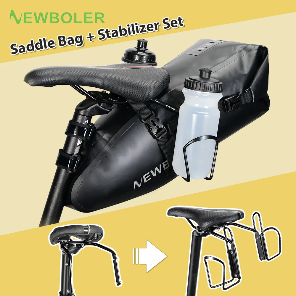 NEWBOLER Bike Saddlebag + Stabilizer Set Waterproof 13L Large Capacity More Stable For MTB Road bike Can Fit Water Bottle Cage