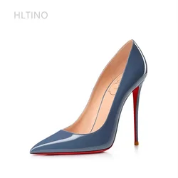 HLTINO Navy Blue Pumps Red Bottom Plus Size 43 Women Luxury Brand High Heels for Evening Dress Bright Spring Summer Shoes