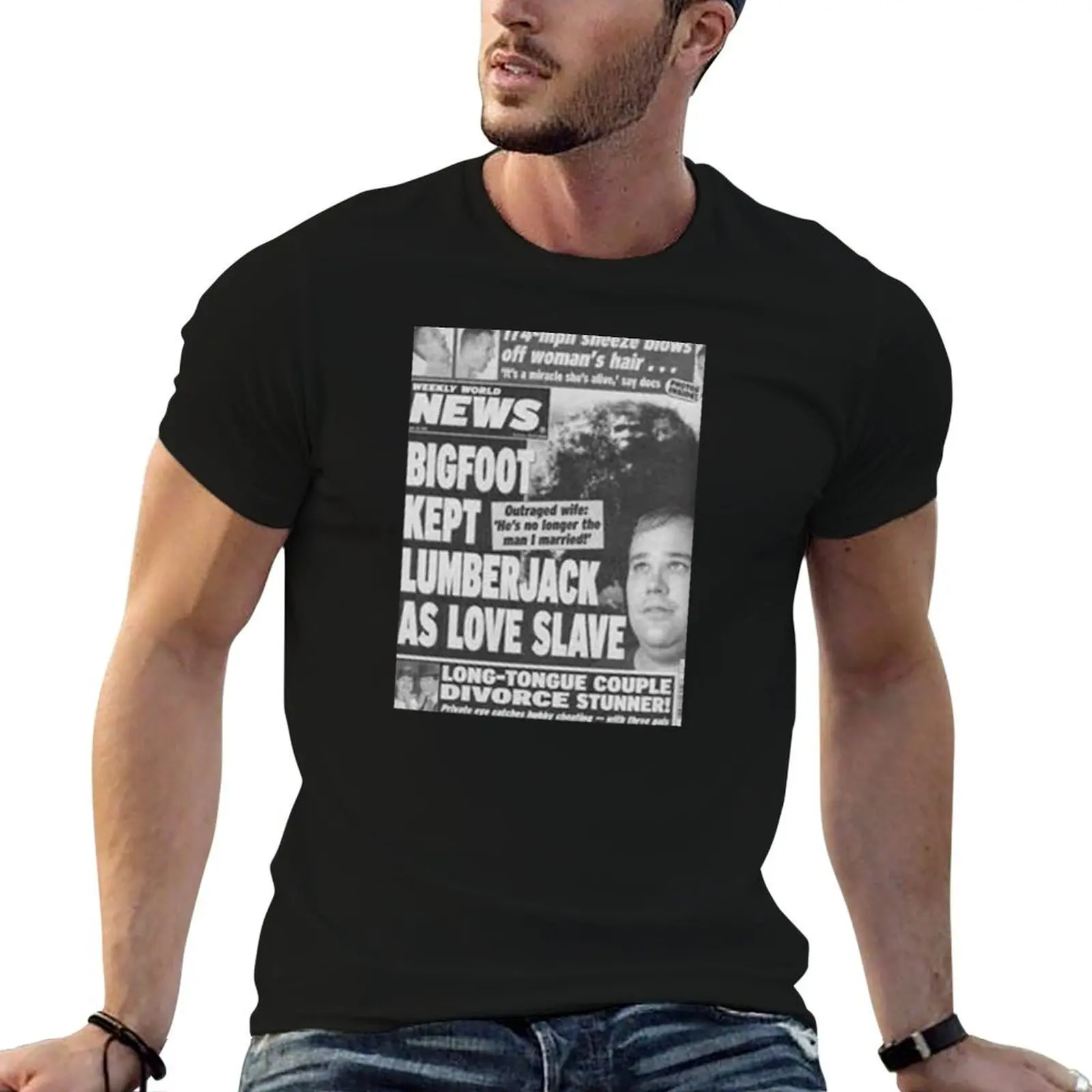 Weekly world enquirer tabloids ufo Bigfoot bazaar news story freaky ness paranormal T-Shirt