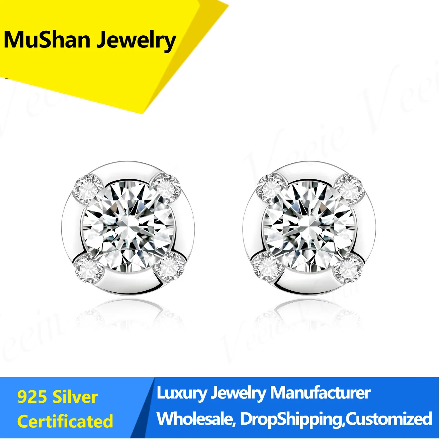MuShan S925 Silver Cultured Diamond Stud Earrings for Women, Delicate and Simple Silver Ear Cuff Accessories