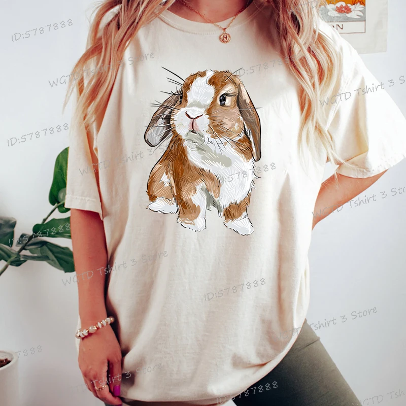 Gift for Easter Day Bunny Lover T-shirt Cartoon Cute Rabbit Graphic T Shirts Women Easter Bunny Crew Neck Short Sleeve T-shirt