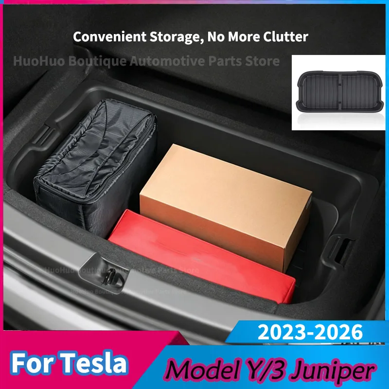 Front Storage Box For Tesla Model Y/3 Juniper 2023-2026 Car Interior Frunk Storage Accessories Waterproof Body Kits Tuning
