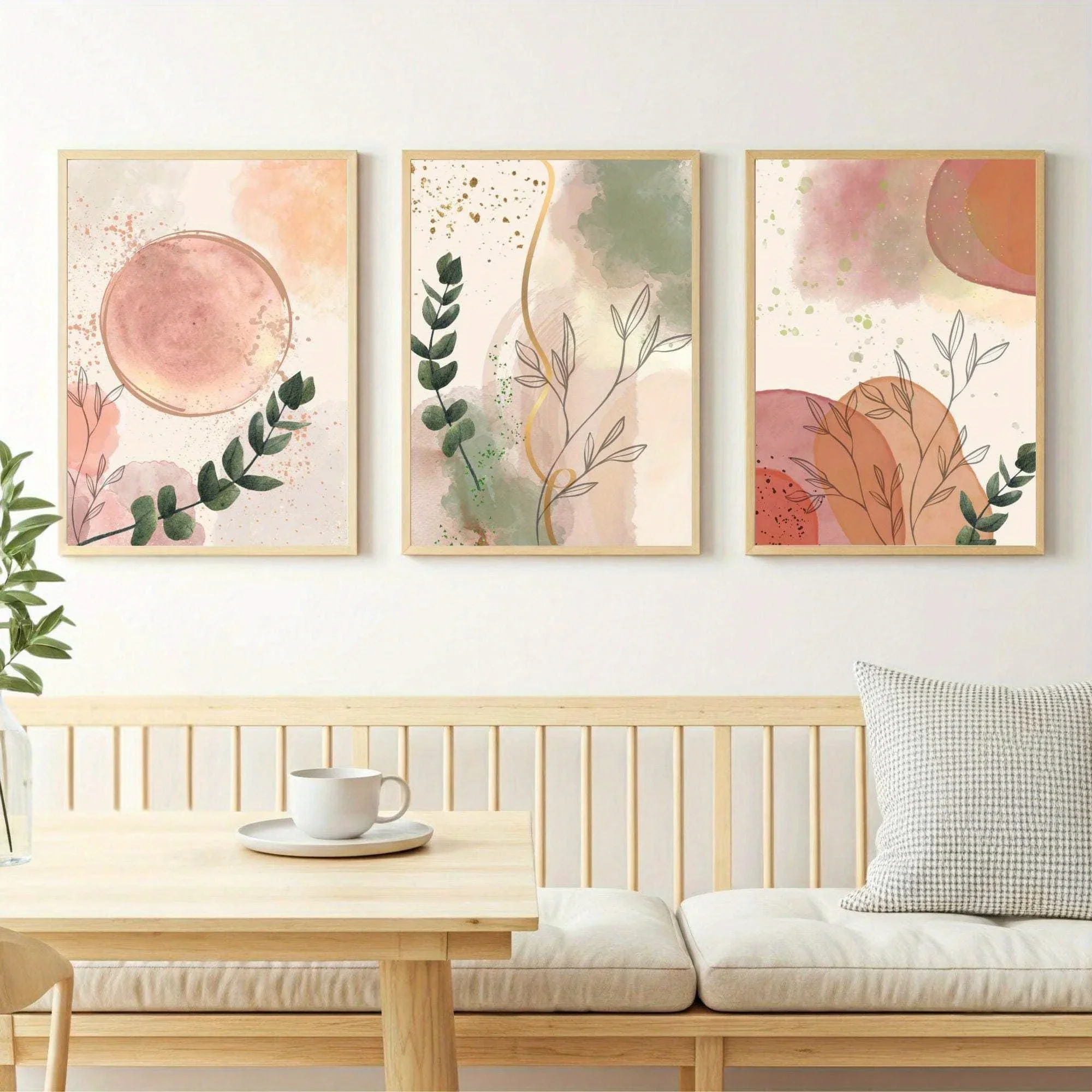 Набор из 3 предметов в стиле ботанического настенного искусства в стиле бохо из 3 шт., минималистичный богемный декор для спален, офисов и гостиной, нейтральный абстрактный P